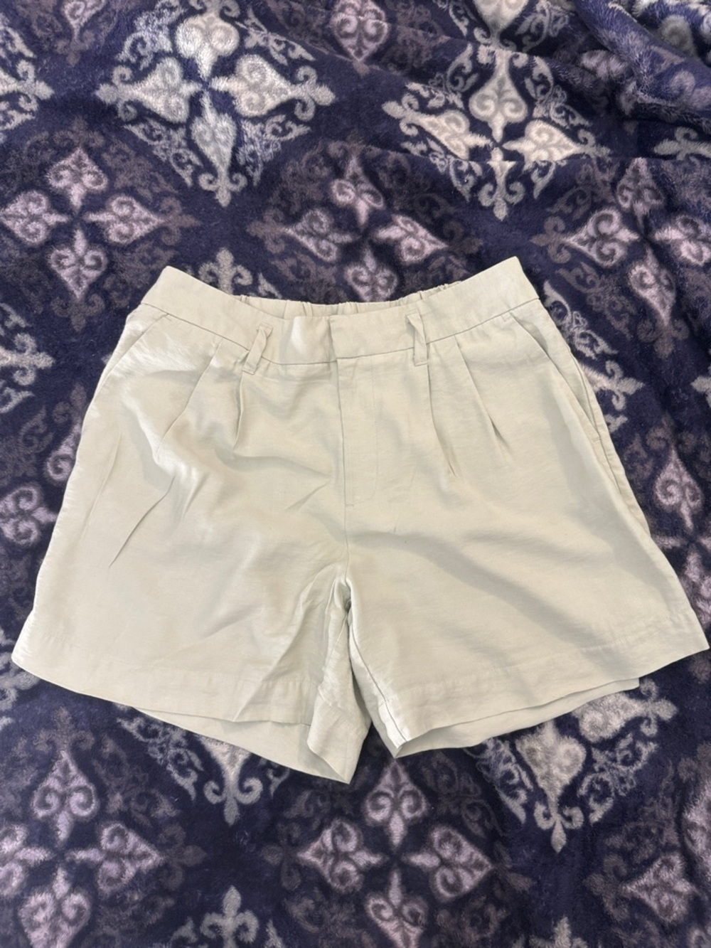 Women's Mint Green Pleated Linen Shorts - Size 10